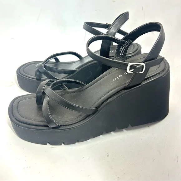 MADDEN GIRL Vault Platform Y2K 90s Black Strappy Chunky Heel Sandal Size 9 - Picture 4 of 9